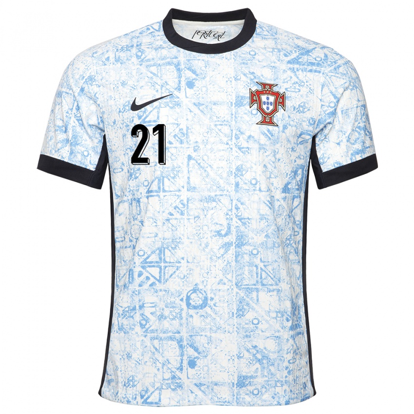 Niño Camiseta Portugal Diogo Jota #21 Crema Azul 2ª Equipación 24-26 La Camisa Argentina