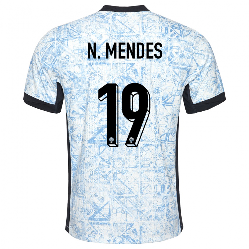 Niño Camiseta Portugal Nuno Mendes #19 Crema Azul 2ª Equipación 24-26 La Camisa Argentina