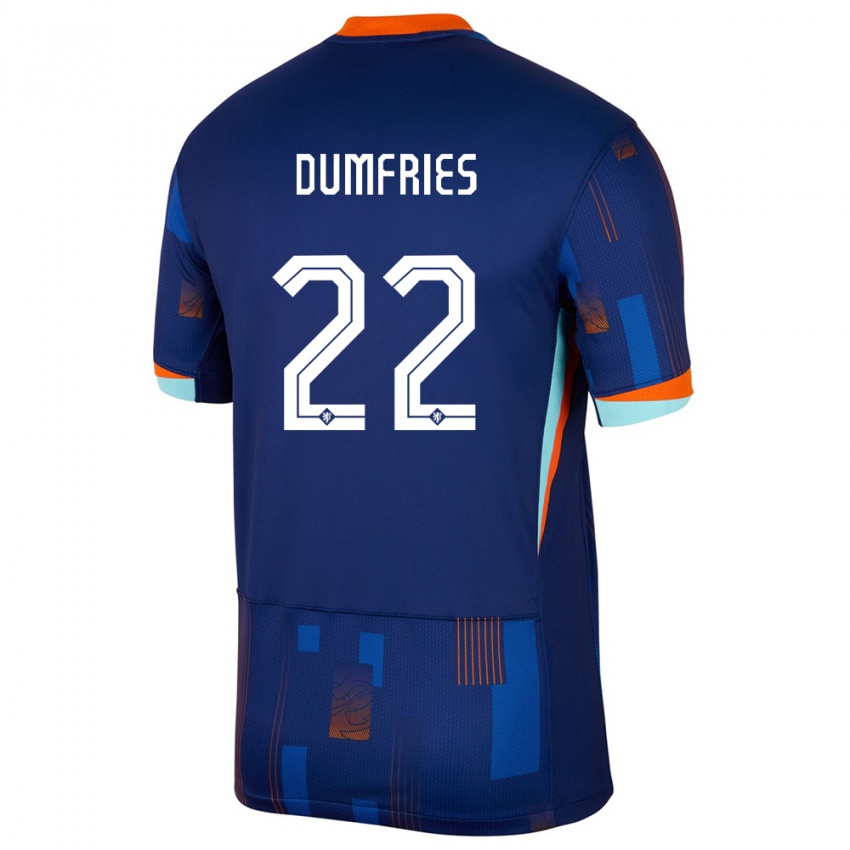 Niño Camiseta Países Bajos Denzel Dumfries #22 Azul 2ª Equipación 24-26 La Camisa Argentina