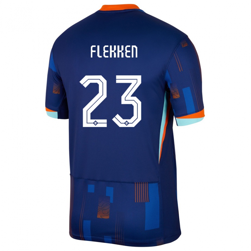 Niño Camiseta Países Bajos Mark Flekken #23 Azul 2ª Equipación 24-26 La Camisa Argentina