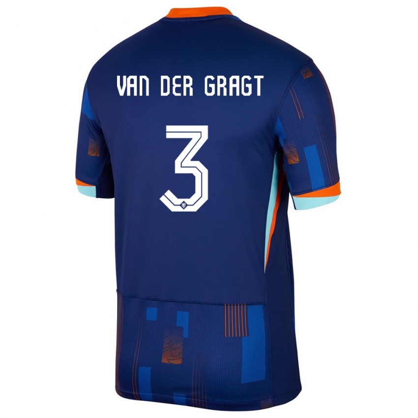 Niño Camiseta Países Bajos Stefanie Van Der Gragt #3 Azul 2ª Equipación 24-26 La Camisa Argentina