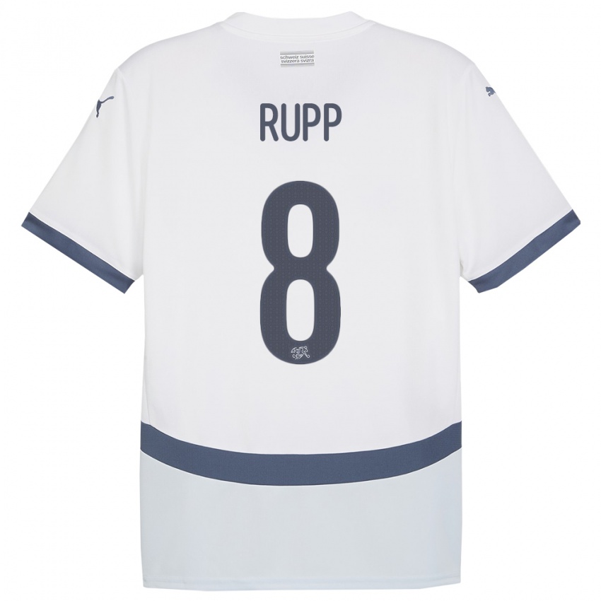 Niño Camiseta Suiza Noah Rupp #8 Blanco 2ª Equipación 24-26 La Camisa Argentina