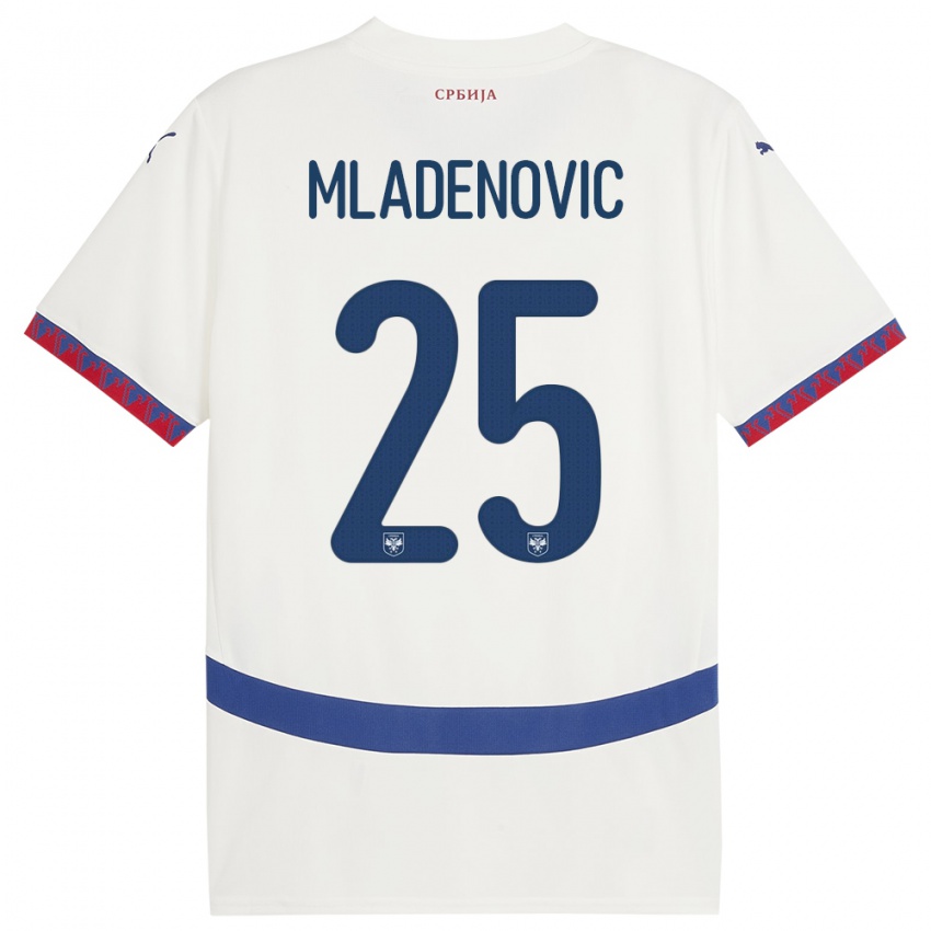 Niño Camiseta Serbia Filip Mladenovic #25 Blanco 2ª Equipación 24-26 La Camisa Argentina