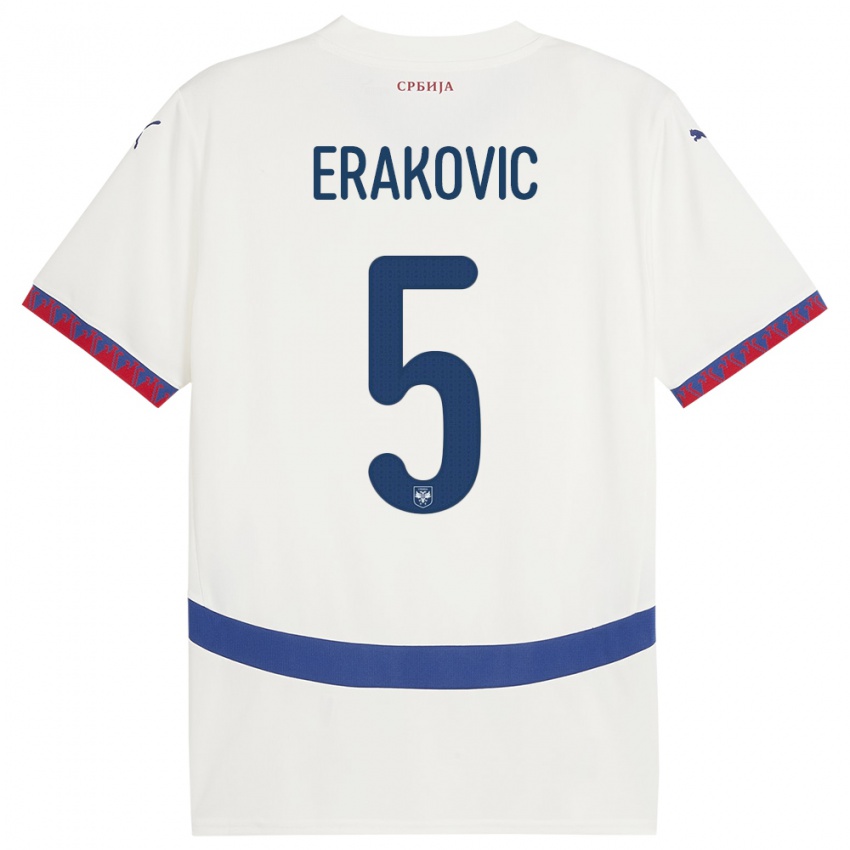 Niño Camiseta Serbia Strahinja Erakovic #5 Blanco 2ª Equipación 24-26 La Camisa Argentina