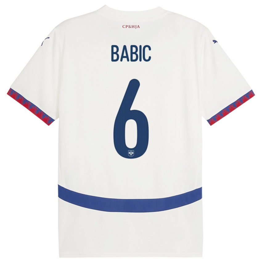 Niño Camiseta Serbia Srdjan Babic #6 Blanco 2ª Equipación 24-26 La Camisa Argentina