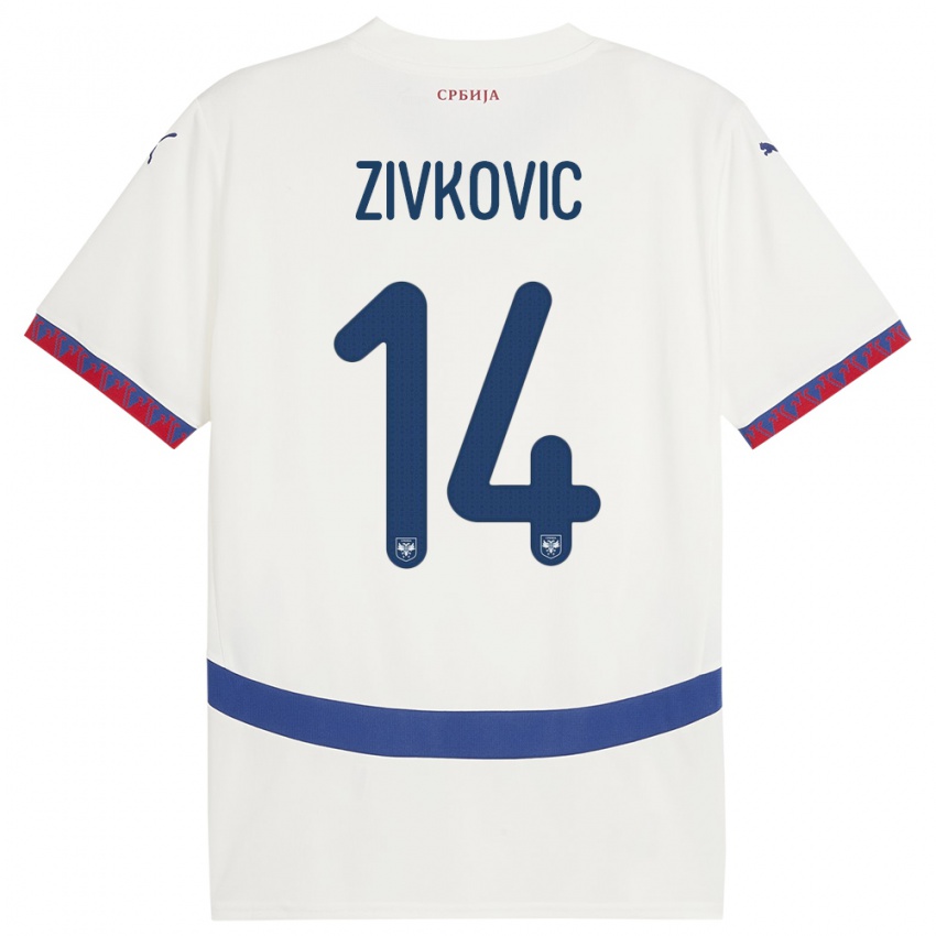 Niño Camiseta Serbia Andrija Zivkovic #14 Blanco 2ª Equipación 24-26 La Camisa Argentina