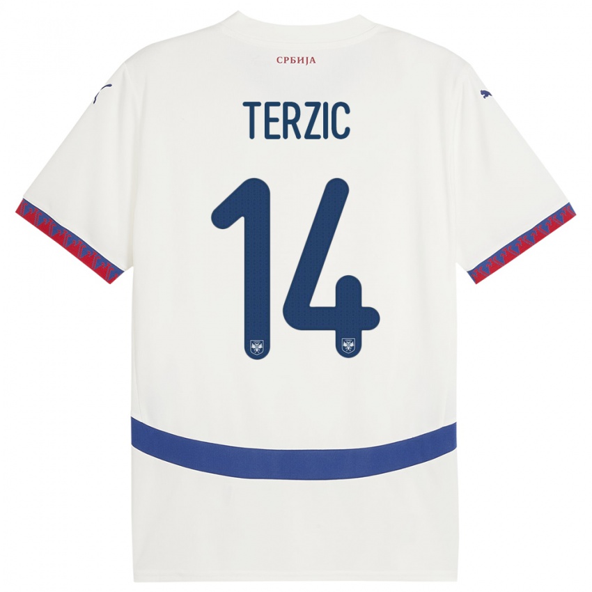 Niño Camiseta Serbia Aleksa Terzic #14 Blanco 2ª Equipación 24-26 La Camisa Argentina