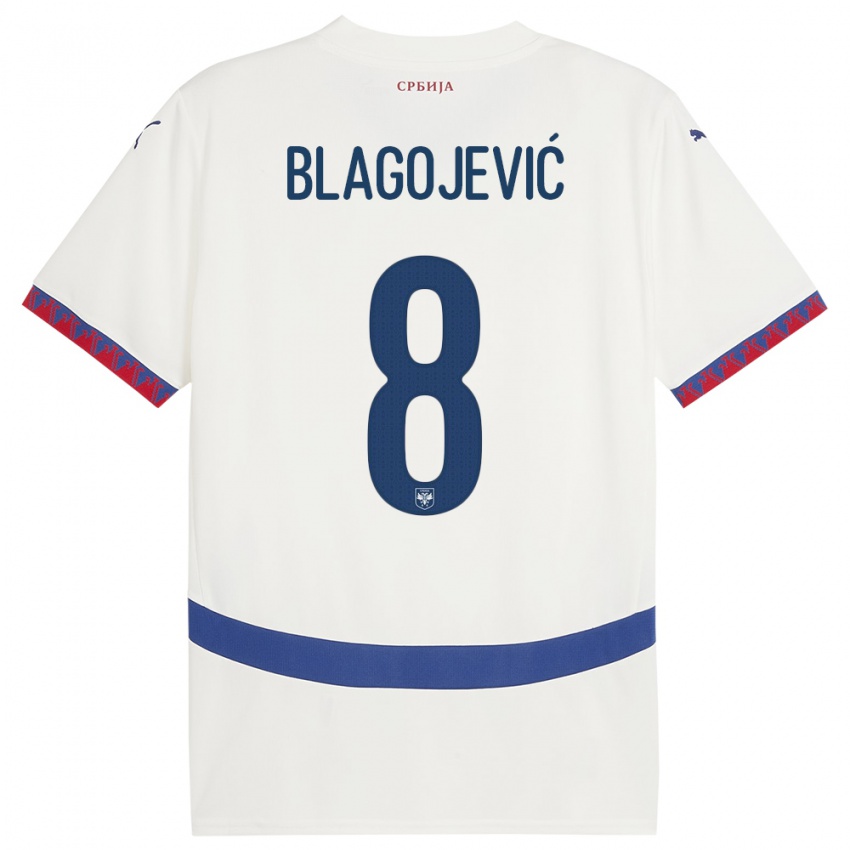 Niño Camiseta Serbia Dina Blagojevic #8 Blanco 2ª Equipación 24-26 La Camisa Argentina