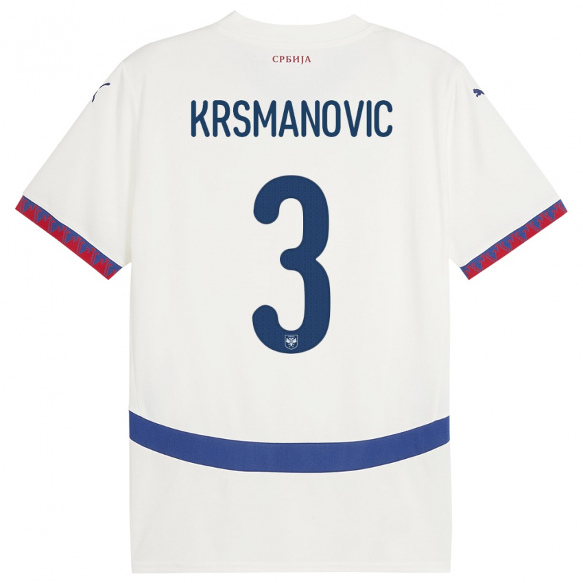 Niño Camiseta Serbia Nemanja Krsmanovic #3 Blanco 2ª Equipación 24-26 La Camisa Argentina