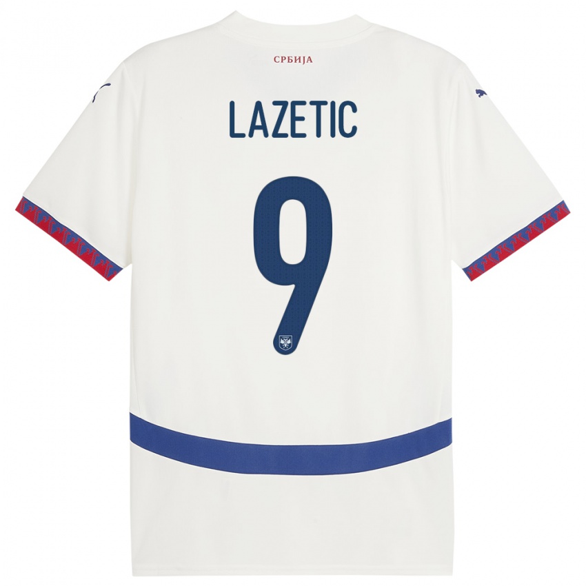 Niño Camiseta Serbia Marko Lazetic #9 Blanco 2ª Equipación 24-26 La Camisa Argentina