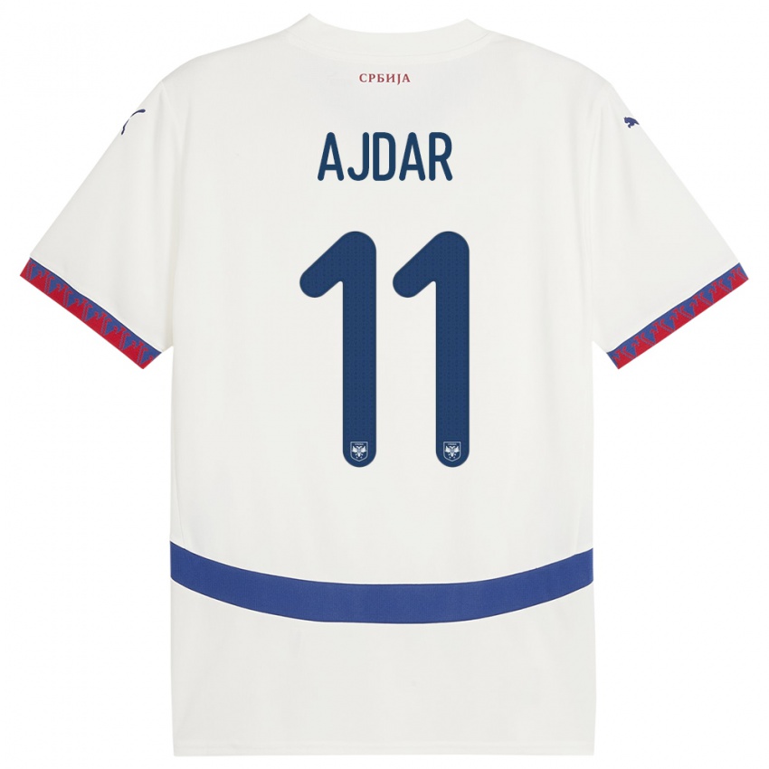 Niño Camiseta Serbia Ognjen Ajdar #11 Blanco 2ª Equipación 24-26 La Camisa Argentina