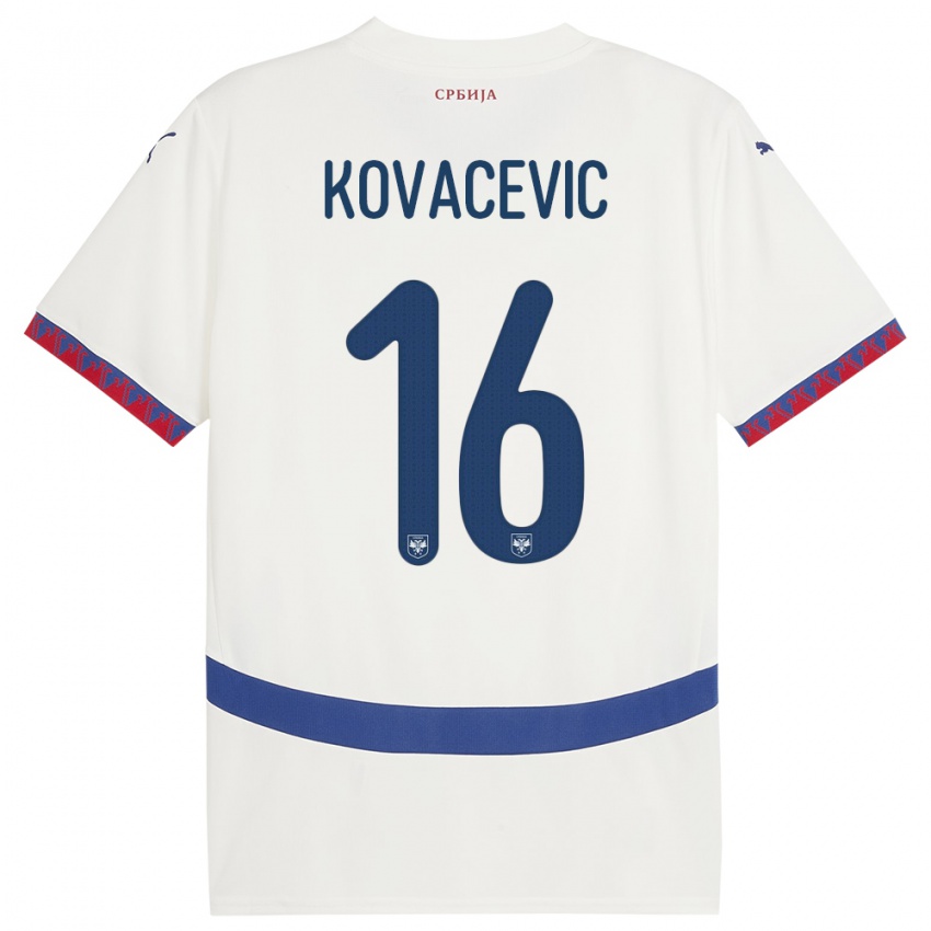 Niño Camiseta Serbia Bojan Kovacevic #16 Blanco 2ª Equipación 24-26 La Camisa Argentina