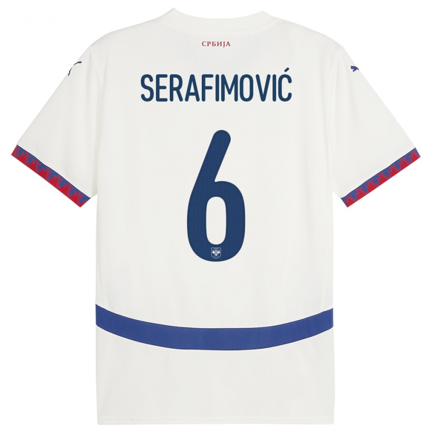 Niño Camiseta Serbia Vojin Serafimovic #6 Blanco 2ª Equipación 24-26 La Camisa Argentina