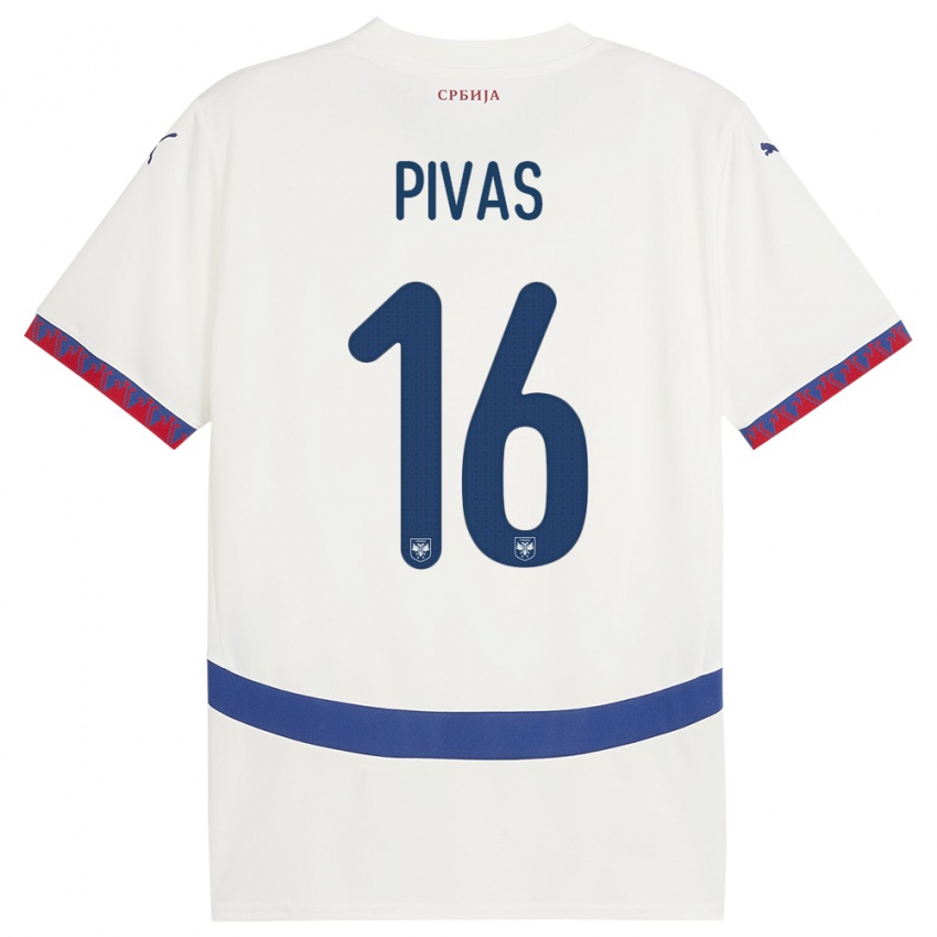 Niño Camiseta Serbia Miodrag Pivas #16 Blanco 2ª Equipación 24-26 La Camisa Argentina