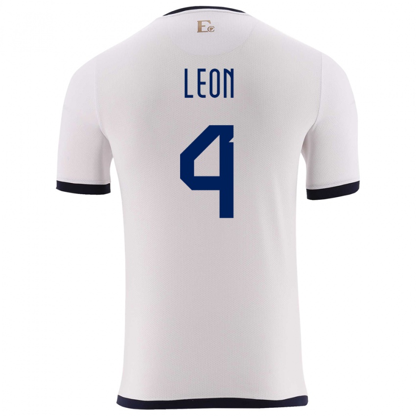 Niño Camiseta Ecuador Fernando Leon #4 Blanco 2ª Equipación 24-26 La Camisa Argentina