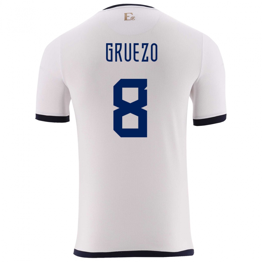 Niño Camiseta Ecuador Carlos Gruezo #8 Blanco 2ª Equipación 24-26 La Camisa Argentina