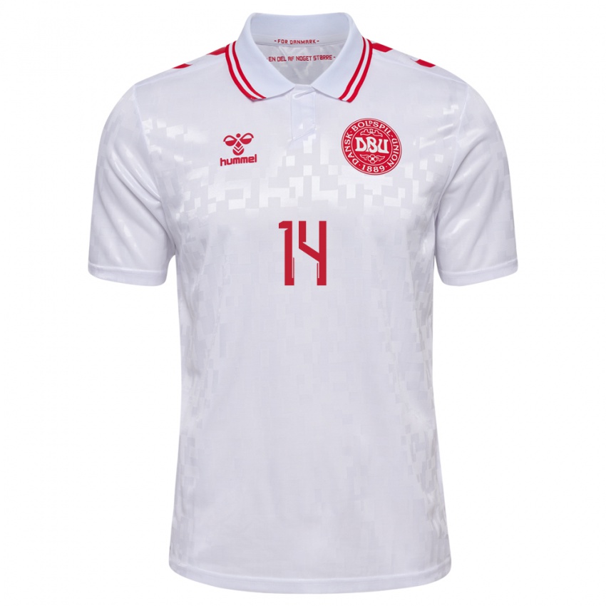 Niño Camiseta Dinamarca Mikkel Damsgaard #14 Blanco 2ª Equipación 24-26 La Camisa Argentina