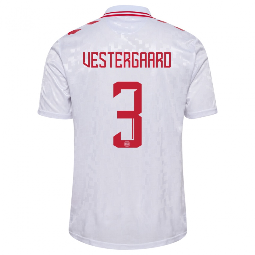 Niño Camiseta Dinamarca Jannik Vestergaard #3 Blanco 2ª Equipación 24-26 La Camisa Argentina