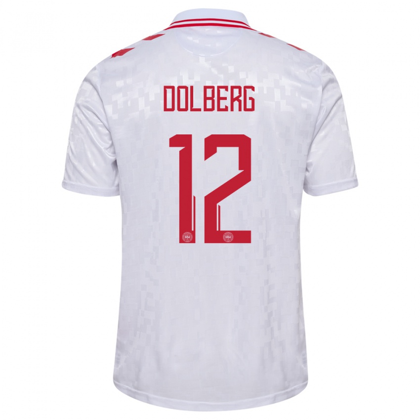 Niño Camiseta Dinamarca Kasper Dolberg #12 Blanco 2ª Equipación 24-26 La Camisa Argentina