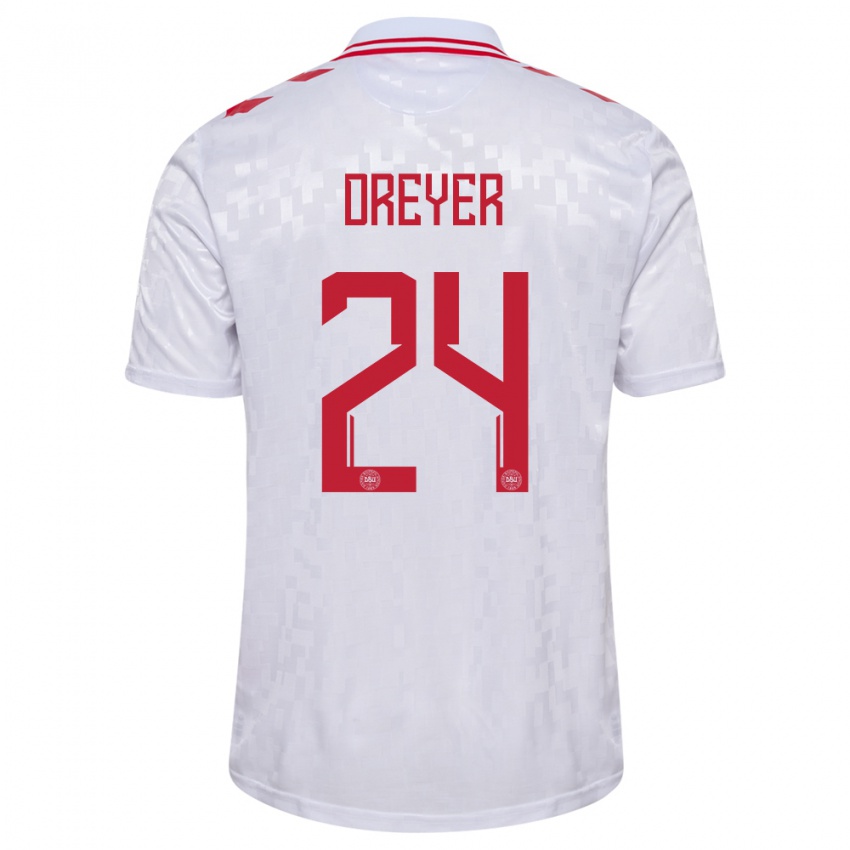 Niño Camiseta Dinamarca Anders Dreyer #24 Blanco 2ª Equipación 24-26 La Camisa Argentina