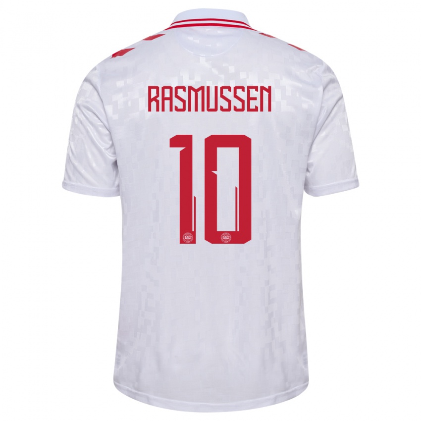 Niño Camiseta Dinamarca Christian Rasmussen #10 Blanco 2ª Equipación 24-26 La Camisa Argentina