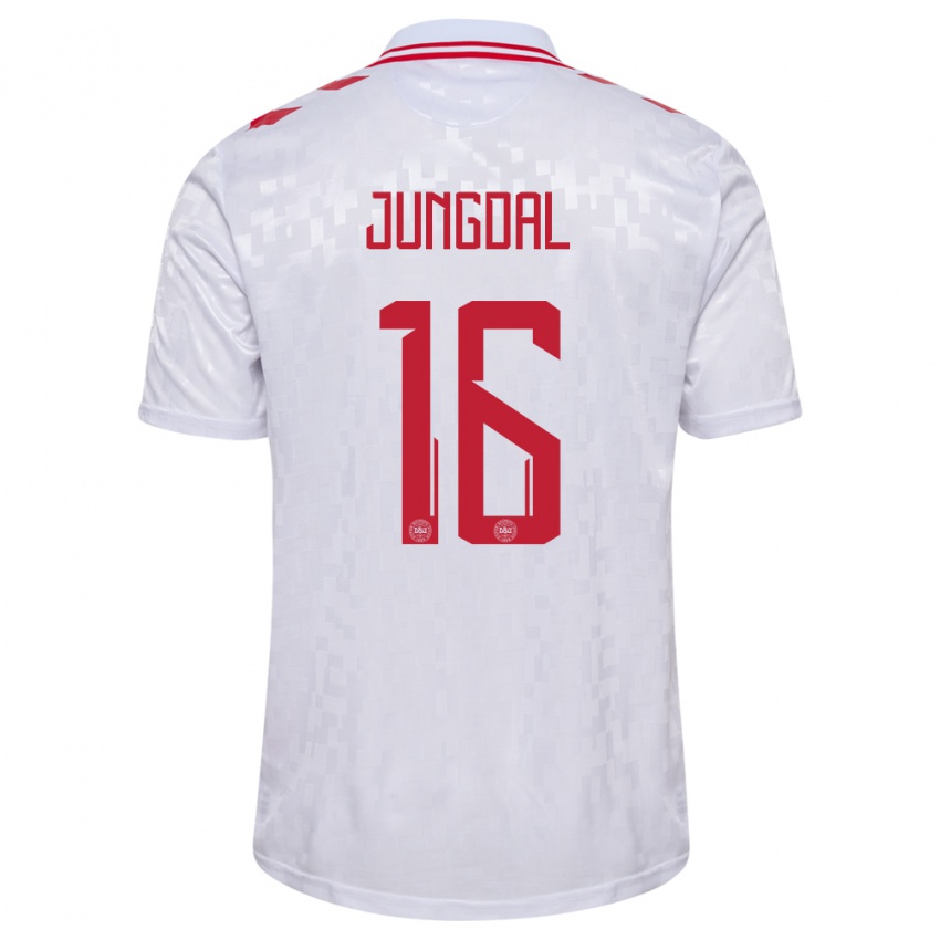 Niño Camiseta Dinamarca Andreas Jungdal #16 Blanco 2ª Equipación 24-26 La Camisa Argentina