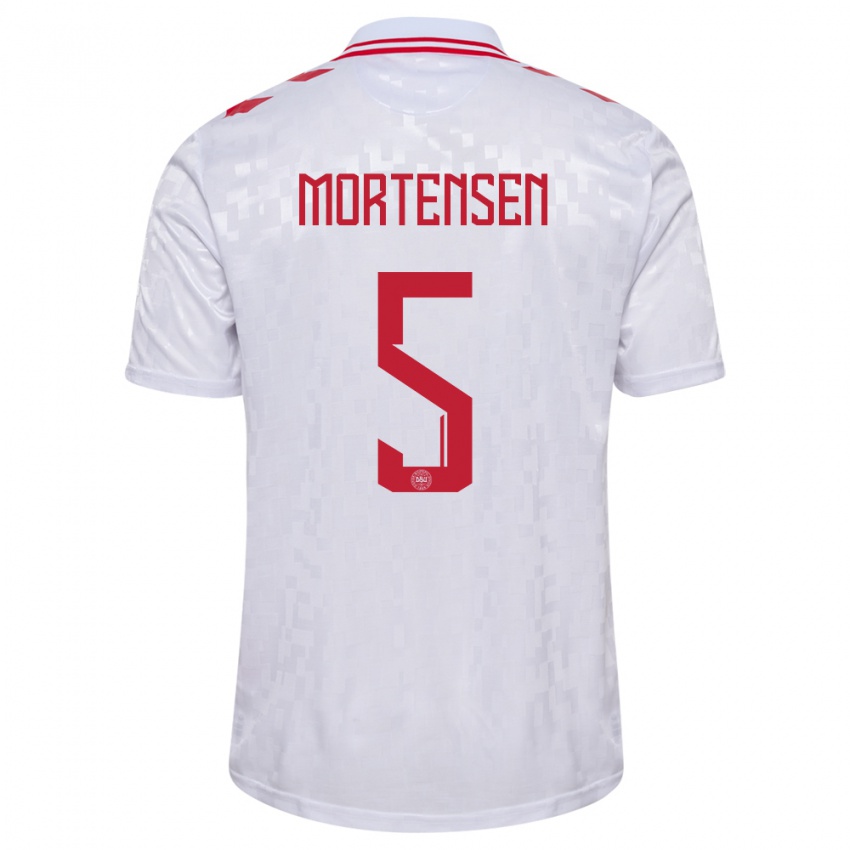 Niño Camiseta Dinamarca Gustav Mortensen #5 Blanco 2ª Equipación 24-26 La Camisa Argentina