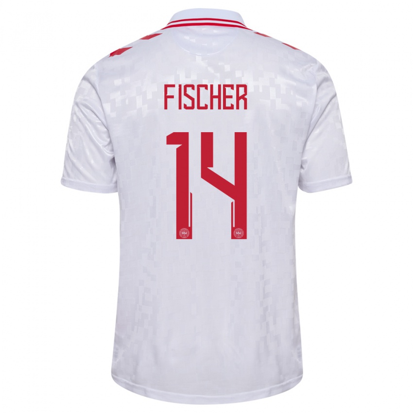 Niño Camiseta Dinamarca Mikkel Fischer #14 Blanco 2ª Equipación 24-26 La Camisa Argentina