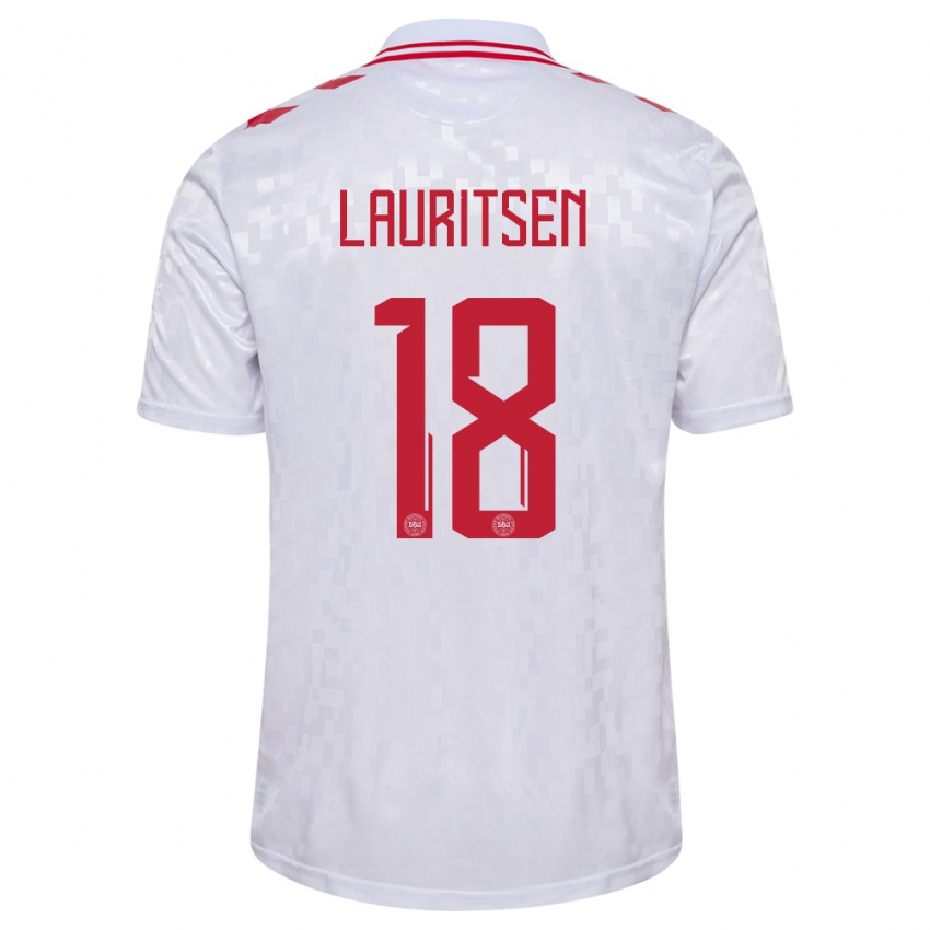 Niño Camiseta Dinamarca Tobias Lauritsen #18 Blanco 2ª Equipación 24-26 La Camisa Argentina