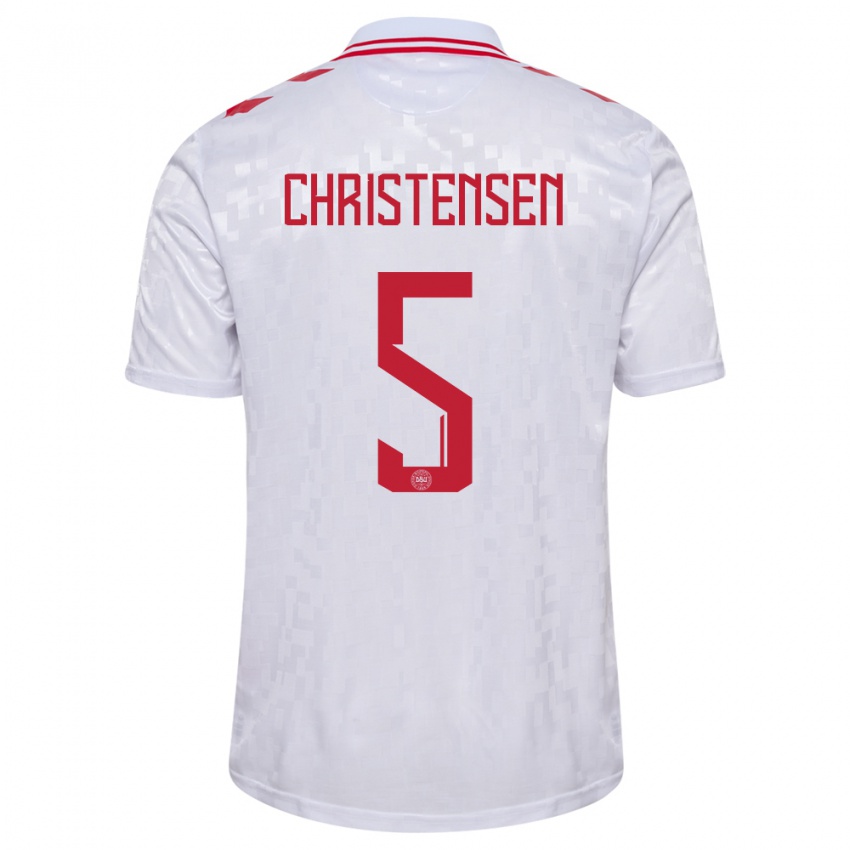 Niño Camiseta Dinamarca Aske Christensen #5 Blanco 2ª Equipación 24-26 La Camisa Argentina