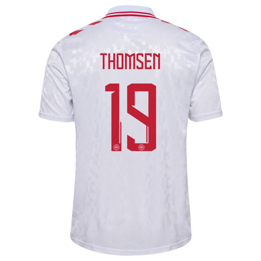 Niño Camiseta Dinamarca Janni Thomsen #19 Blanco 2ª Equipación 24-26 La Camisa Argentina