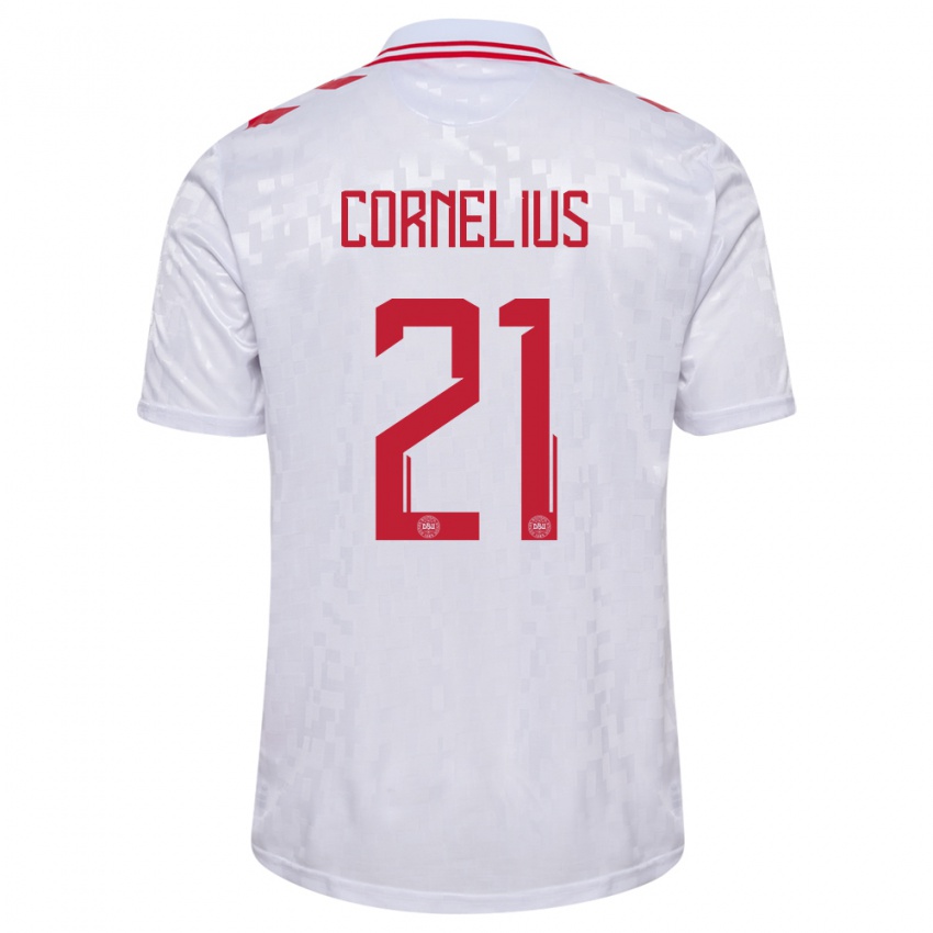 Niño Camiseta Dinamarca Andreas Cornelius #21 Blanco 2ª Equipación 24-26 La Camisa Argentina