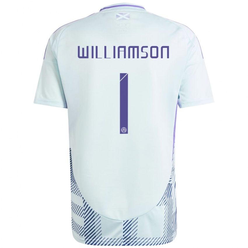 Niño Camiseta Escocia Woody Williamson #1 Azul Menta Claro 2ª Equipación 24-26 La Camisa Argentina