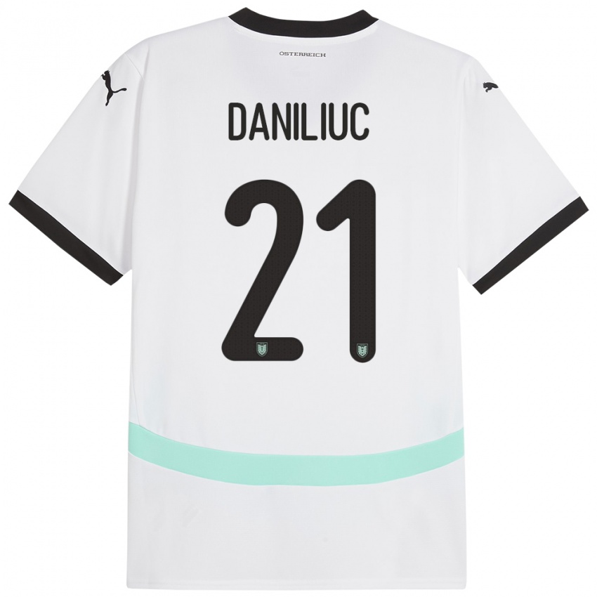 Niño Camiseta Austria Flavius Daniliuc #21 Blanco 2ª Equipación 24-26 La Camisa Argentina