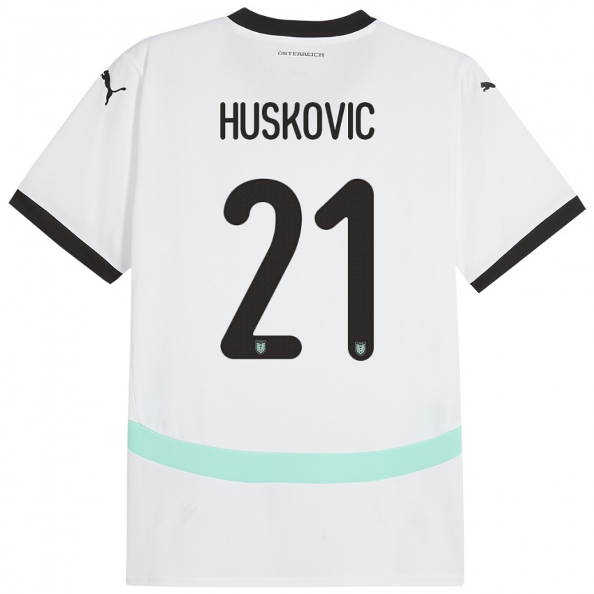 Niño Camiseta Austria Muharem Huskovic #21 Blanco 2ª Equipación 24-26 La Camisa Argentina