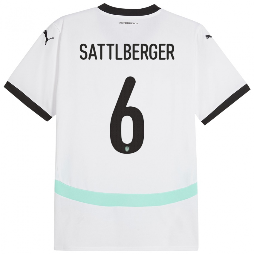 Niño Camiseta Austria Nikolas Sattlberger #6 Blanco 2ª Equipación 24-26 La Camisa Argentina