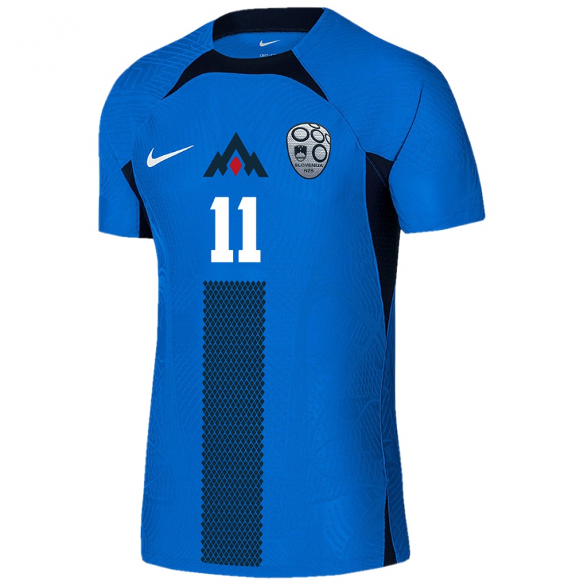 Niño Camiseta Eslovenia Lara Prašnikar #11 Azul 2ª Equipación 24-26 La Camisa Argentina