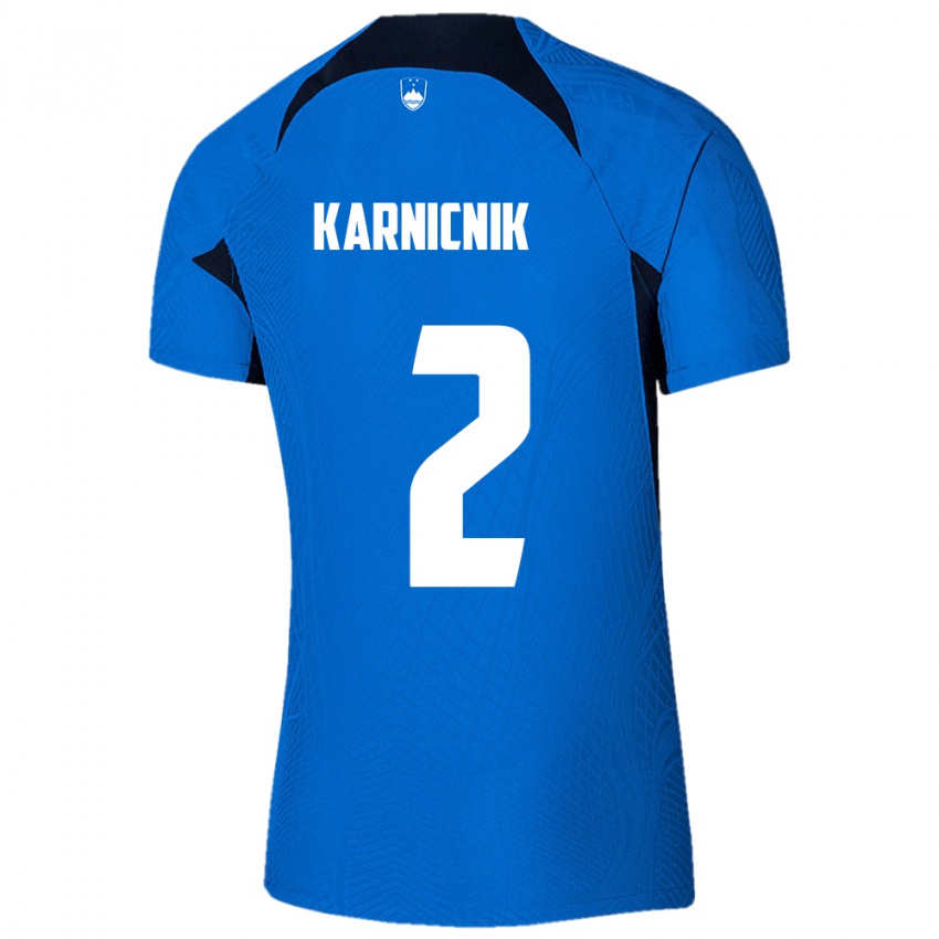 Niño Camiseta Eslovenia Zan Karnicnik #2 Azul 2ª Equipación 24-26 La Camisa Argentina