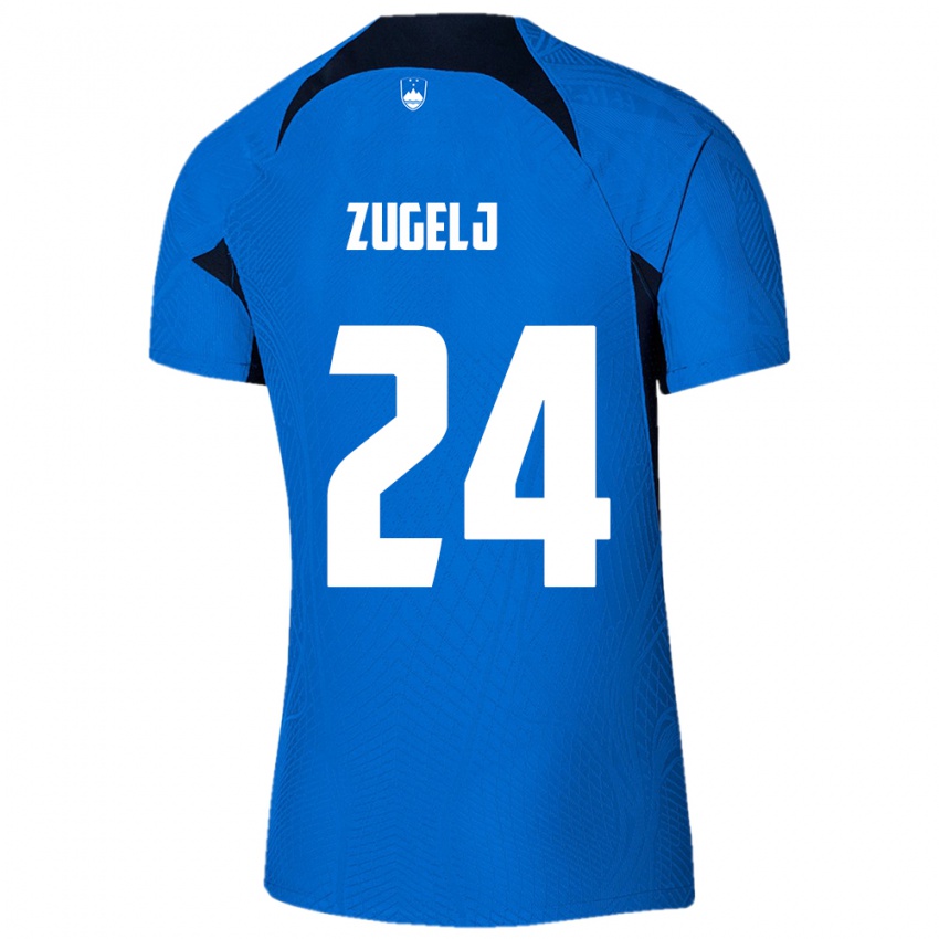 Niño Camiseta Eslovenia Nino Zugelj #24 Azul 2ª Equipación 24-26 La Camisa Argentina