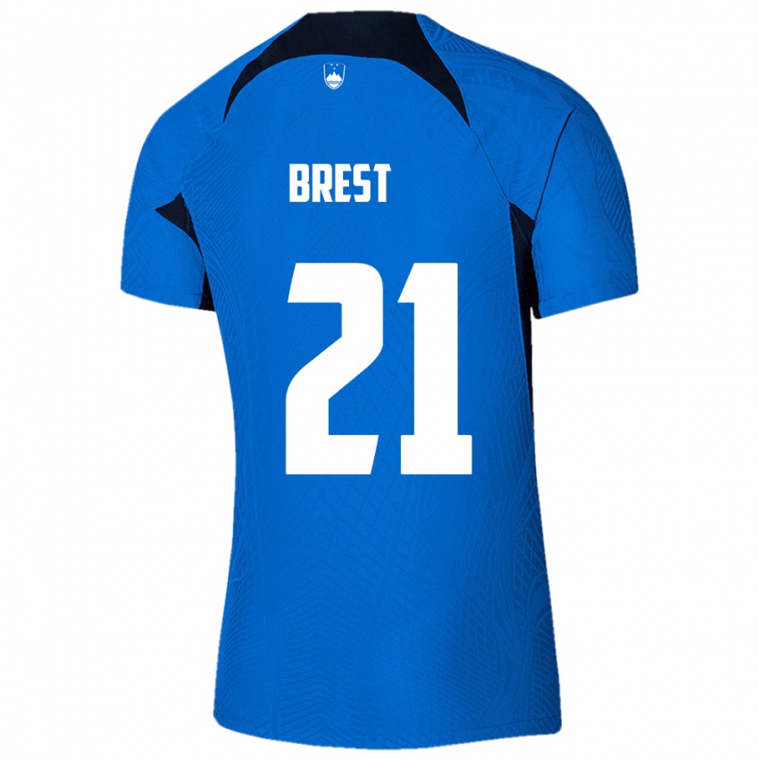 Niño Camiseta Eslovenia Marko Brest #21 Azul 2ª Equipación 24-26 La Camisa Argentina