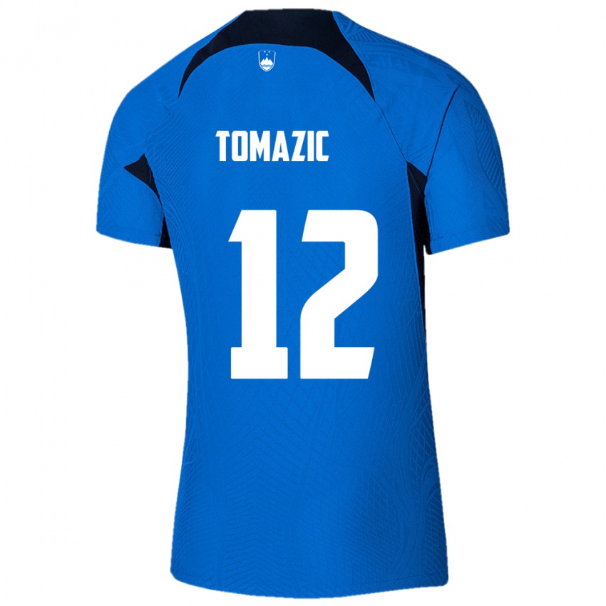 Niño Camiseta Eslovenia Lukas Tomazic #12 Azul 2ª Equipación 24-26 La Camisa Argentina