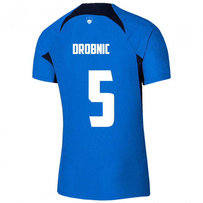 Niño Camiseta Eslovenia Dominik Drobnic #5 Azul 2ª Equipación 24-26 La Camisa Argentina