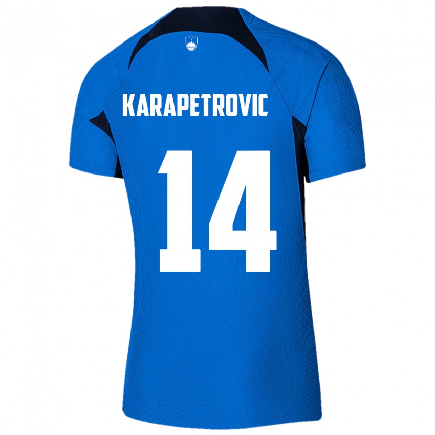 Niño Camiseta Eslovenia Luka Karapetrovic #14 Azul 2ª Equipación 24-26 La Camisa Argentina