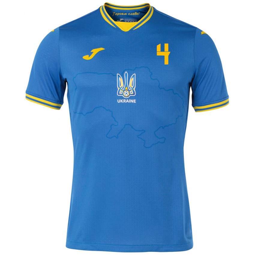 Niño Camiseta Ucrania Ilya Krupskyi #4 Azul 2ª Equipación 24-26 La Camisa Argentina