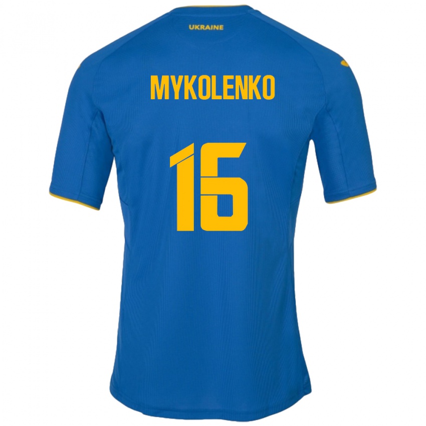 Niño Camiseta Ucrania Vitaliy Mykolenko #16 Azul 2ª Equipación 24-26 La Camisa Argentina