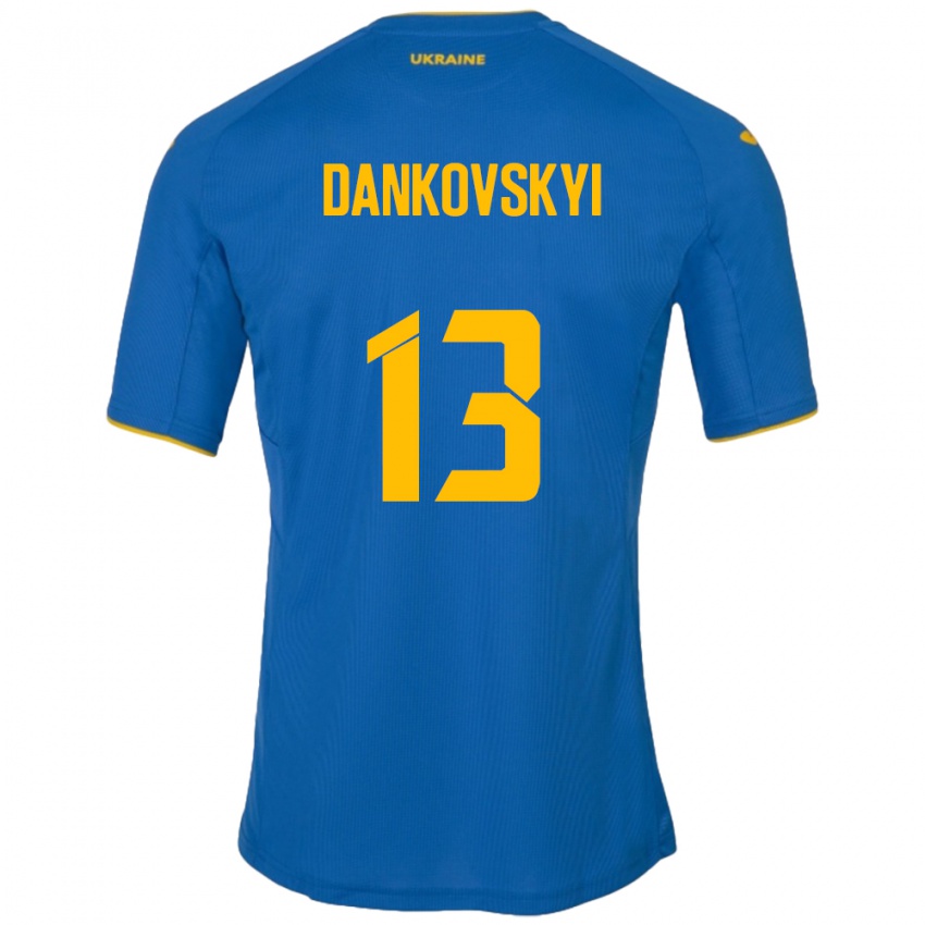 Niño Camiseta Ucrania Yegor Dankovskyi #13 Azul 2ª Equipación 24-26 La Camisa Argentina