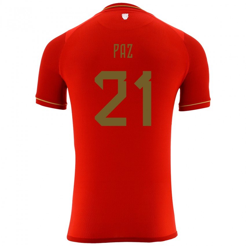 Niño Camiseta Bolivia Luis Paz #21 Rojo 2ª Equipación 24-26 La Camisa Argentina