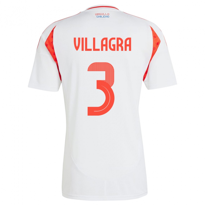 Niño Camiseta Chile Jonathan Villagra #3 Blanco 2ª Equipación 24-26 La Camisa Argentina