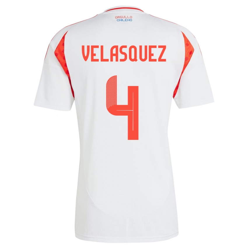 Niño Camiseta Chile Lucas Velásquez #4 Blanco 2ª Equipación 24-26 La Camisa Argentina