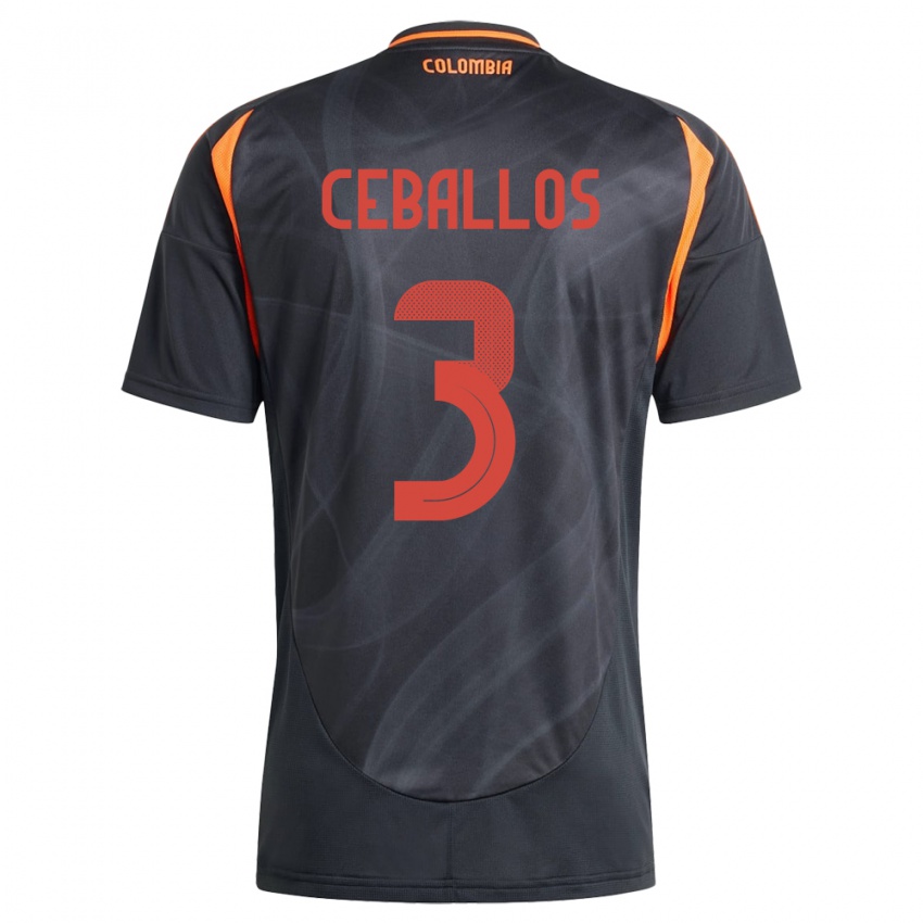 Niño Camiseta Colombia Brayan Ceballos #3 Negro 2ª Equipación 24-26 La Camisa Argentina